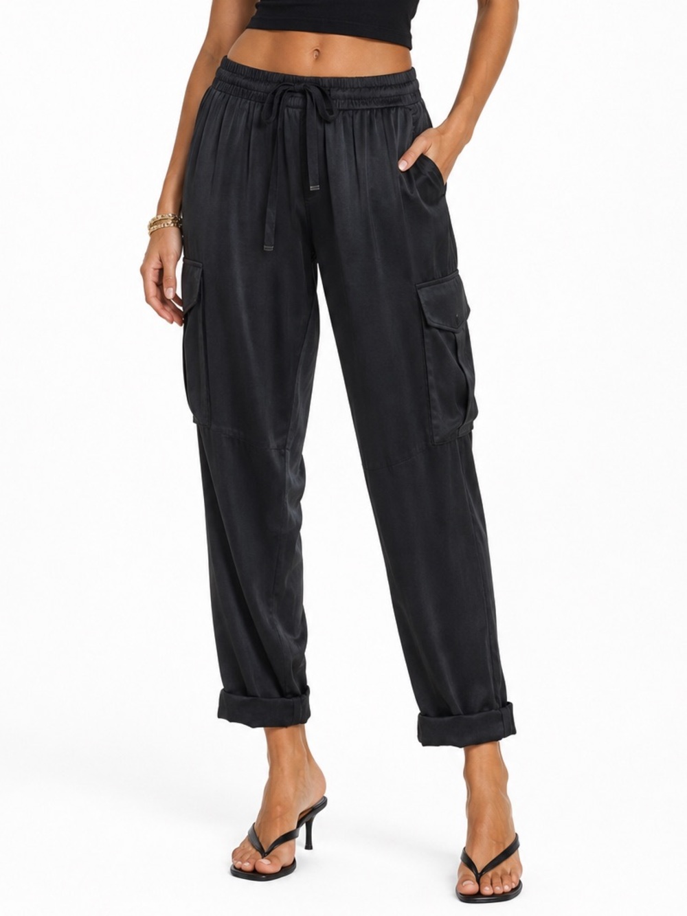Cami NYC Black Silk Cargo Pants Sz S Revolve Quiet Luxury Designer Streetwear